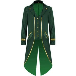 WISHU Mens Steampunk Medieval Jacket, Gothic Victorian Renaissance Tailcoat Vampire Halloween Costume Vintage Frock Coat (Medium, Green)