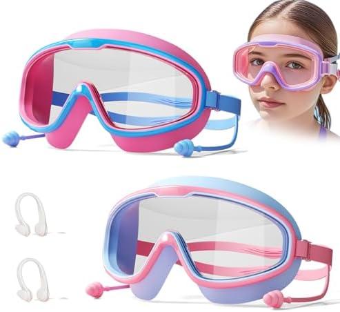 FEELNOW Favorabler Goggles, HD Waterproof and Anti-Fog Swimming Goggles for Children (Ages 3-16) with Nose Cover