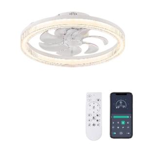 FANNEHONNE 20 in. LED Indoor White Low Profile Flush Mount Ceiling Fan with Light Remote Control for Bedroom CACFL112702