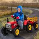 Kids Battery Powered Electric Tractor with Parent Remote Control & Trailer, Toddler 12V Ride On Toy with Dual Motors /2+1 Gear Shift/ 7-LED Lights/USB & Music Player,Red,35W/ EVA Tire
