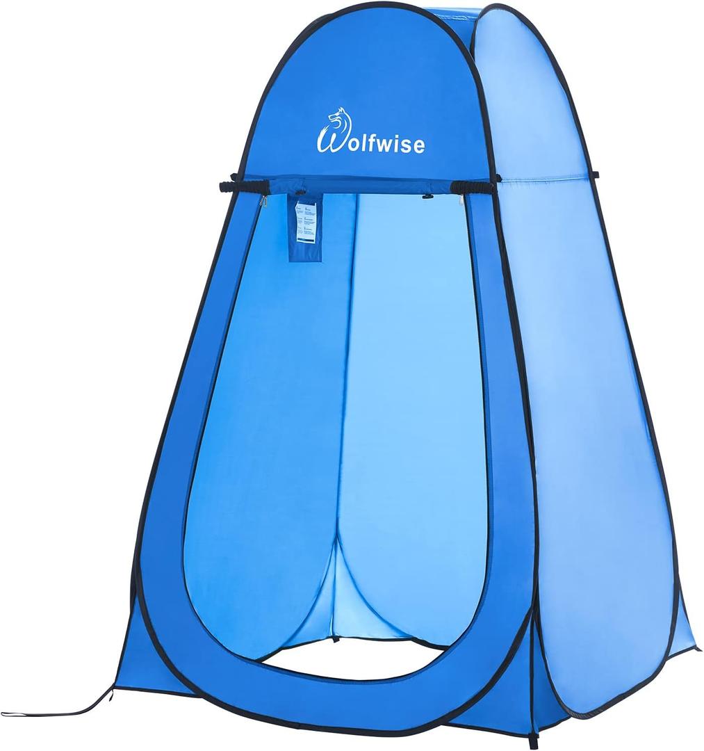 WolfWise Portable Pop Up Privacy Shower Tent, Spacious Changing Room, Dressing Room, Sun Sunshade Canopy Outdoor Rain Shelter, Backpack Privacy Shelters for Camping, Hiking, Beach, Toilet, Blue (47.2" L x 47.2" W x 74.8" H)