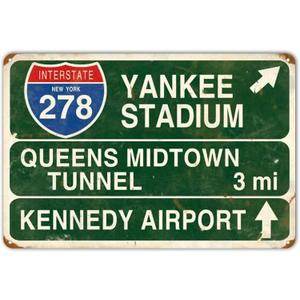 HomDeo Retro Yankee Metal Tin Sign Stadium Queens Midtown Tunnel 3 Miles Street Sign Bar Club Decor Pub Man Cave Wall Hanging Decoration 12x8 Inches