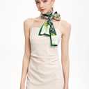 MEISEE 100% Mulberry Silk Scarf for Women 59*6.3 Long Headscarf Neck Scarf Hair Wraps and Shawls with Gift Packed (Green Flowers)