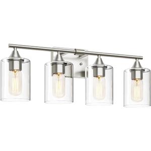 4-Light Bathroom Light Fixtures,Brushed Nickel Vanity Lighting Fixtures,Modern Wall Lighting Sconces for Mirror Bedroom Living Room Vanity Table Hallway