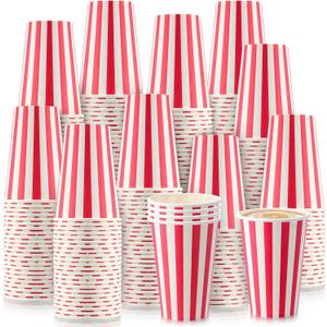 Fullhawl 200 Pcs Red Stripe Disposable Paper Cups Party Supplies for Carnival Birthday Party Coffee Tea Juice Drinking Cups for Baby Shower Wedding Celebrations (12 oz)