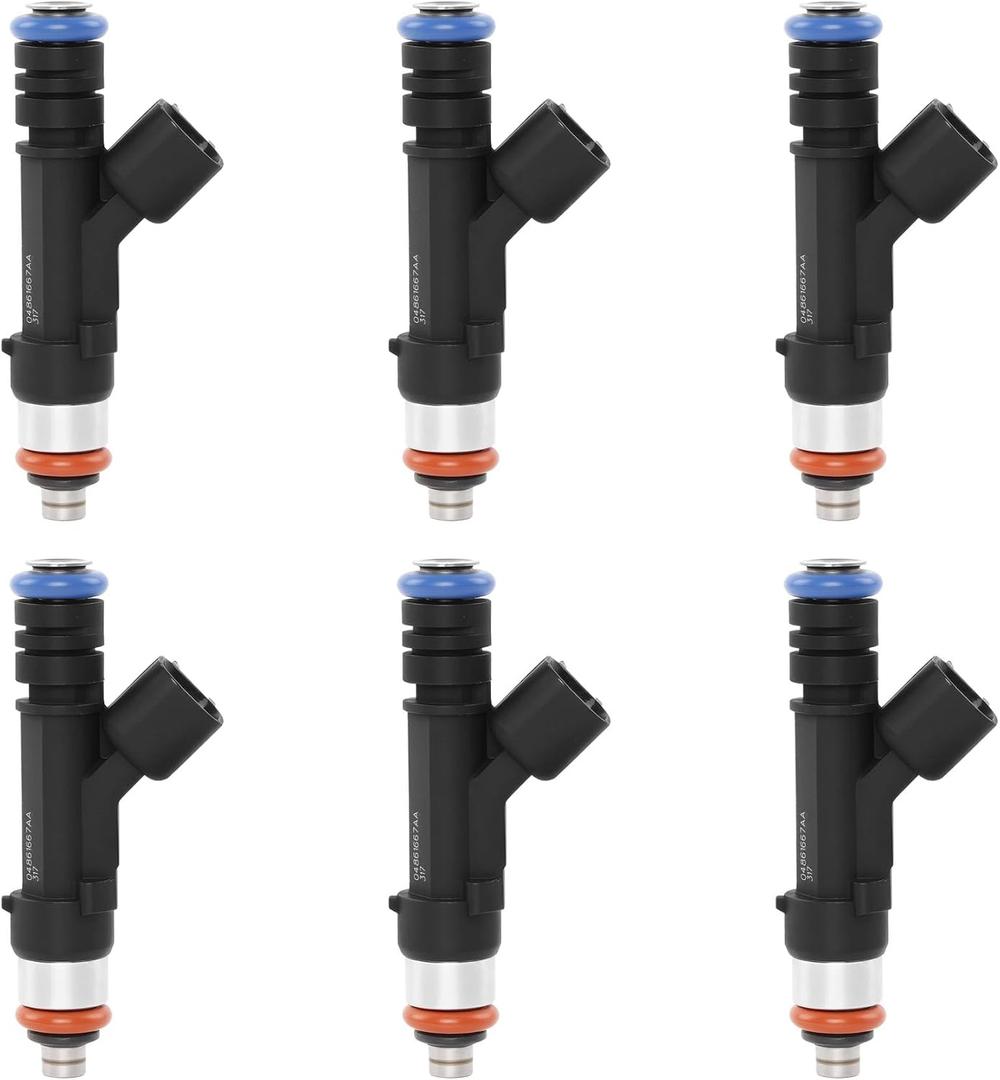 3.3L 3.8L 4.0L Fuel Injector Set 6Pcs 4Holes, Compatible with 2008-2010 Chrysler Town&Country Dodge Grand Caravan, 07-10 Jeep Wrangler 3.8L, Replace# FJ1029 812-111311