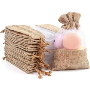 Burlap Drawstring Gift Bag, Mesh See Through Gift Bags With drawstring 4x6 Inch Organza Treat Pouch for Jewelry Wedding Baby Shower Easter Soap Party Favor