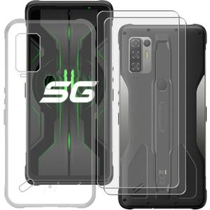 Case + 2 Pack Screen Protector, for Ulefone Armor 10 5G (6.67 inches) Tempered Glass Film and Transparent Soft Silicone TPU Bumper Shell, Shock Absorption Protective Cover - Clear