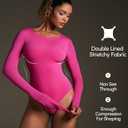 IUGA Long Sleeve Bodysuits for Women Crew Neck Body suit Women's Slimming Basic Tummy Control Bodysuit Tops (Pink, XL)