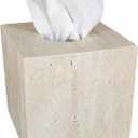 Natural Travertine Marble Tissue Box Cover, Stone Square Pumping Paper, Roll Toilet Paper Holder for Living Room, Bathroom, Kitchen and Home Decor