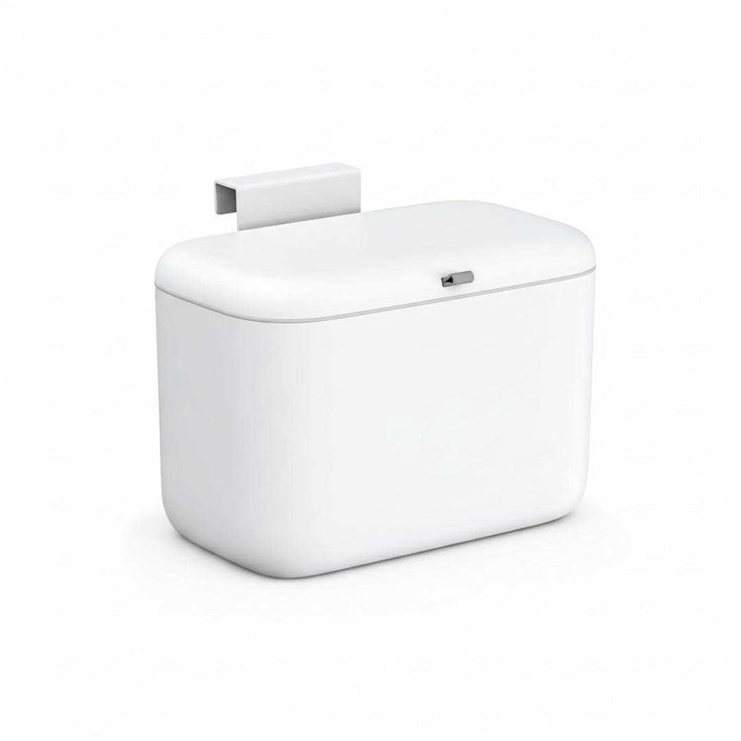 MUEE Hanging Compost Bin [1.3 Gal Solo Size] Food Scraps Collector with Slide Lid - Under Cabinet Small Trash Can for Coffee Station, RV & Studio Apartment - Matte White