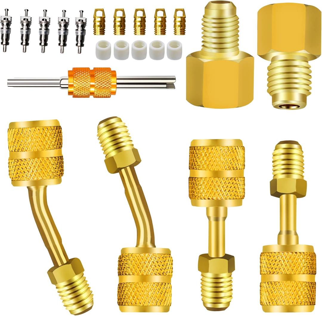 R410A Adapter for Mini Split System Air Conditioner HVAC 5/16” Female to 1/4” Male Flare, R134A Refrigerant Tank Adapter to R12 R22 Adapter, Vacuum Pump Adapter 1/4” to 1/2”