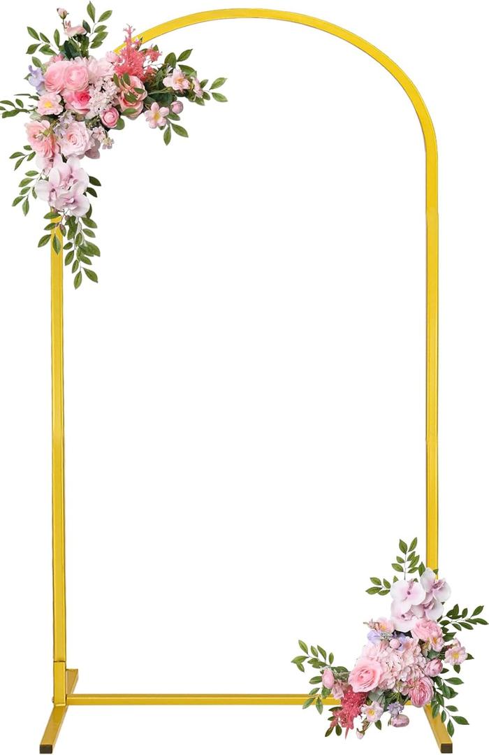 Fivenl Arch Backdrop Stand 6.6FT Balloon Arch Stand Stable Gold Wedding Arch Frame Metal Arch Backdrop Stand for Wedding Ceremony Birthday Party Bridal Baby Shower Banquet Decoration