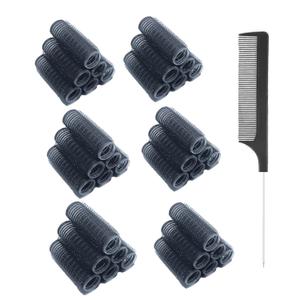36PCS Self Grip Small Hair Curlers Black Heatless Roller Hair Curlers Pro DIY Curly Hairstyle Hair Rollers Tools Rat Tail Comb for Women Medium Short Hair(0.6 x 2.4 Inch)