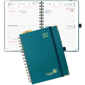 POPRUN Academic Planner 2025-2026 (July 2025-June 2026), Daily Weekly and Monthly Appointment Book (Wirebound Hard Cover - 6.25'' x 8.5'') with Hourly Time Slots, Tabs, 100 GSM - Pacific Green