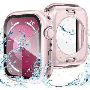 Goton 2 in 1 Waterproof Case for Apple Watch Screen Protector Series 6/5/4, SE 3/2/1 40mm, 360 Protective Glass Face Cover Hard Bumper + Back Frame for iWatch Accessories 40 mm (Original Pink)