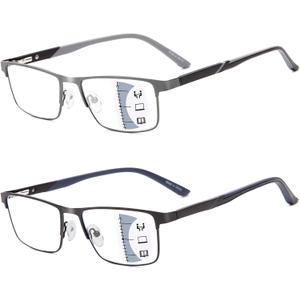 2 Pack Blue Light Blocking Progressive Multifocus Reading Glasse for Men, No Line Bifocal Readers (for Near Range) (Black & Gunmetal) 2 Pack Blue Light Blocking Progressive Multifocus Reading Glasse for Men, No Line Bifocal Readers (for Near Range) (Black & Gunmetal)
