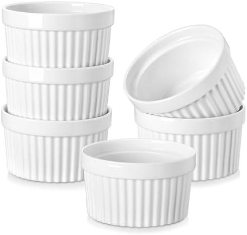 MALACASA Ramekins 12 oz Oven Safe, Porcelain Creme Brulee Ramekins Pudding Custard Cups Large Ceramic Souffle Dishes Ramakan Ramiken Ramicans Baking Bowls Set of 6, White, Series RAMEKIN-DISH