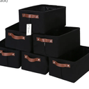 Hinwo 6-Pack Small Canvas Fabric Storage Baskets Set with Handles, Open Bins, Cube Organizer, Shelf Organizer Bins for Closet, 7.9L, 12 x 8 x 5 Inches (Black)