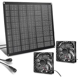 Solar Exhaust Fan 15W Solar Powered Exhaust Fan Kit, 2 Mini Fans, Portable Ventilation Solar Fan for Chicken Coops, Dog Houses, Greenhouses, Pet Homes, Gardens