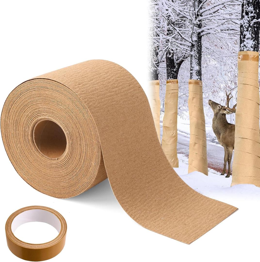 UNFAMILY 100FTx4IN Paper Tree Wraps to Protect Bark, Tree Protector Wrap Roll, Tree Wrap for Damaged Bark, Tree Trunk Wrap Protector, Winter Tree Trunk Bandage Frost Protection (100ft paper tree wrap)