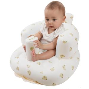 Inflatable Baby Seat for Babies 3 Months and Up, Toddler Floor Seats for Sitting Up, Built in Air Pump Baby Seats for Kids, Blow Up Baby Chair with Back Support - Cute Bear