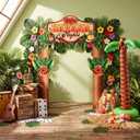 16 Pcs Hawaiian Theme Party Decorations Include Backdrop Banner Cardboard Conga Drum Paper Boxes Domino Inflatable Coconut Palm Tree Palm Leaves for Summer Tropical Photo Booth Props