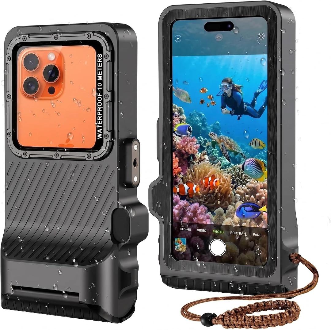 Diving Phone Case for iPhone 17 16 15 14 13 Pro Max Galaxy S25 S24 S23 Ultra, 50ft/15m Professional Waterproof Underwater Case with Real Touchscreen, Universal Camera Housing for Snorkeling (Black)