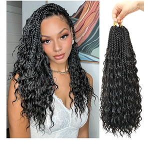 Goddess Box Braids Pure Protein Fiber Close to Human Hair 18 Inch 8 Packs Boho Crochet Braid with Soft Curls Bohemian Braids Crochet Hair for Black Women (18Inch,1B)