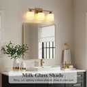 Mecgirn Milk Glass Vanity Lights for Bathroom, 3 Light Brass Bathroom Light Fixtures Over Mirror, Ceramic E26 Sockets Wall Mounted
