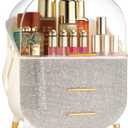 Covered Makeup Cosmetic Countertop - Large Cosmetic Organizer - Trendy Oval Shape Storage for Skin Care Organizer - Clear Lid, Storage Drawers, Carry Handle - Cute Stylish Decor Solution (Diamond)