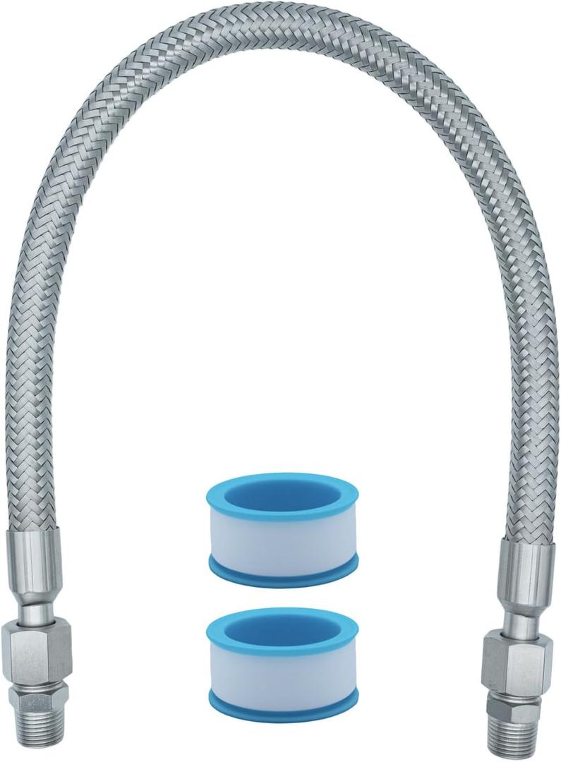 Compressor Jumper Hose, Rust-steel Metal Air Hose, 3/8-inch NPT Male Head X 20" Length, 750F, 450 PSI, Accessories on both Sides Can Rotate Freely