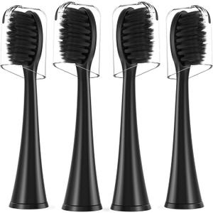 Toothbrush Replacement Heads Compatible with Burst Sonic Electric Toothbrush - Soft Bristles Brush Heads for Deep Cleaning and Teeth Whitening, Black,4 Pack