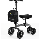 Collapsible All Terrain Knee Scooter for Adults for Foot Surgery, Adjustable Knee Walker Cart Scooters with Basket, Clearance Knee Crutchs Alternative for Broken Leg Ankle Injuries, Dual Brakes, Grey
