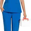 Scrubs for Women Set V-Neck Top & Straight Leg Pants 12 Pockets for Nurses & Healthcare Workers (Blue, M)