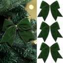 Janinka 12 Pcs Green Christmas Velvet Bows 6 Inch Rustic Wreath Gift Bows Vintage Xmas Velvet Ribbon Bow Ornaments for Xmas Farmhouse Tree Garland DIY Craft Wrapping Decorative