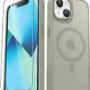 YENAPOON for iPhone 14 Case, iPhone 13 Case, with 1 Screen Protector, Matte Magnetic Slim Phone Cover, Support for Magsafe, Shockproof Protection Translucent Frosted Back,Titanium Gray