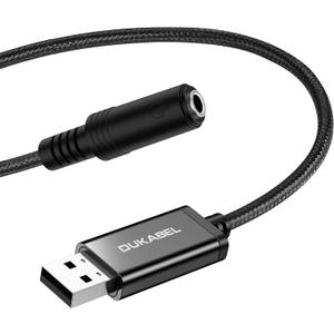 DUKABEL USB Headphone Adapter, External Sound Card with TRRS 4 Pole Jack, Mic-Supported USB to 3.5mm Audio Apdater for PC PS4 PS5 and More [9.8 inch]