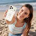 Magnetic Case Compatible with iPhone 17 Pro Max with Finger Strap Kickstand【Compatible with MagSafe】 Checkered Pattern Phone Cover for Women Girls, Full Camera Protection, White