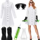 Jiuguva 5 Pcs Women's Mad Scientist Costume Scientist Lab Coat Set for Adult Women Halloween Cosplay Party Costume(Black,2xl)