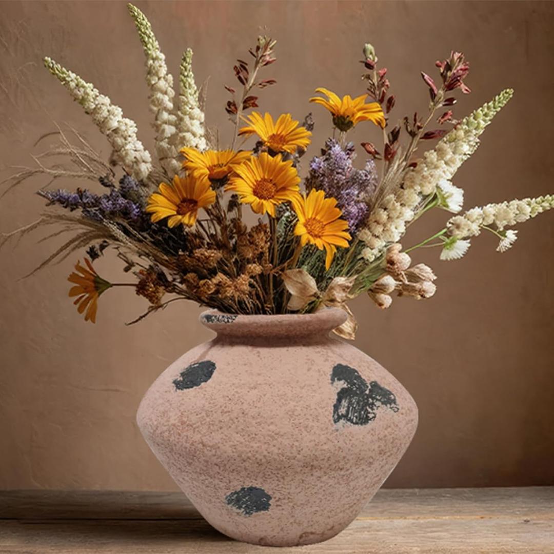 Uguisu Rustic Ceramic vase, Large Decorative vase Suitable for Living Rooms, Farmhouse vase, Home Decoration, Terracotta Vintage Table Decoration vase(Large)