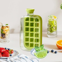 Ice Tray Bottles Lid, 2 in 1 Zero Touch Press Cube Mold Portable Maker Summer Silicone Water Bottle Easy Release For Coffee Juice-Beverage L Green