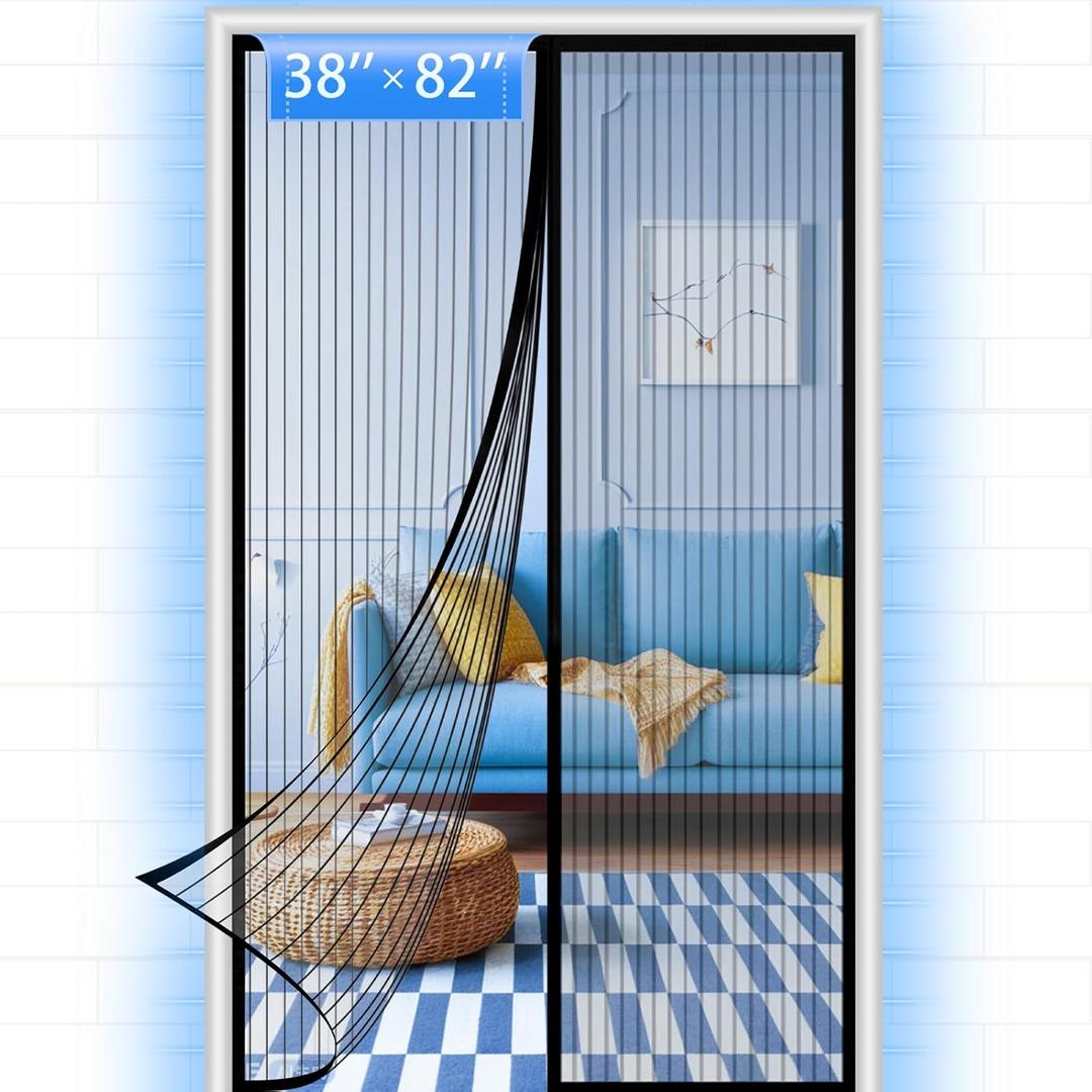 Screen Door Mesh, 38 x 82 Inch Magnetic Screen Door Deluxe Double, 34 Magnets Hands Free Curtain, Keep Bugs Out Let Cool Air to Indoors, Pet and Kid Friendly