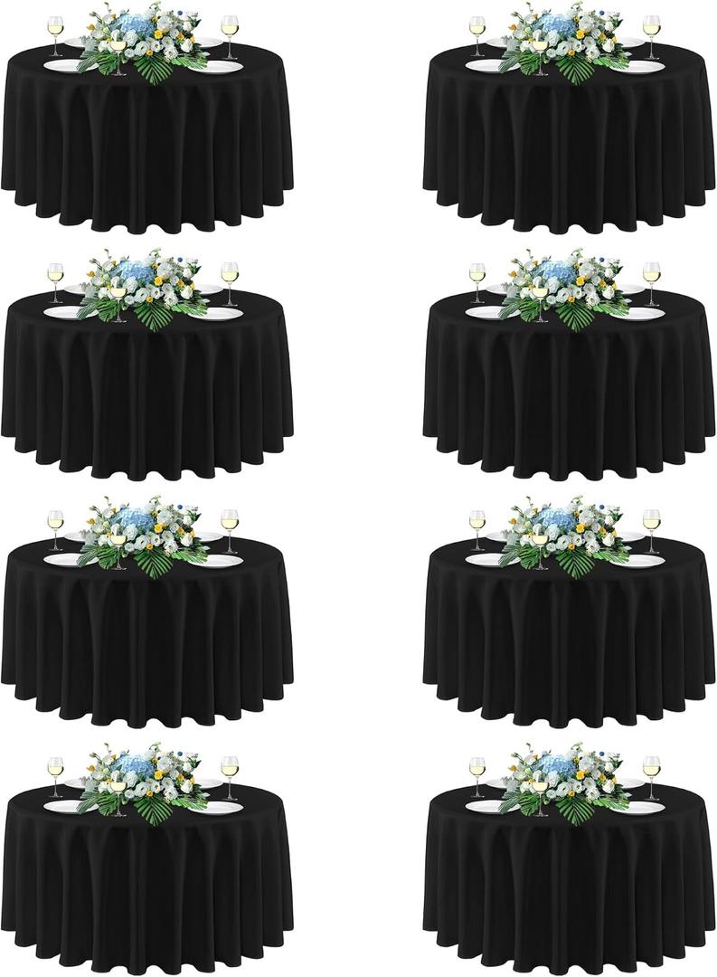 sancua 90 Inch Round Tablecloth Black, 8 Pack - Circle Polyester Fabric Table Cloth for Wedding Party Reception Banquet Birthday, Washable Formal Table Cover (Fit 30-72 Inch Tables)