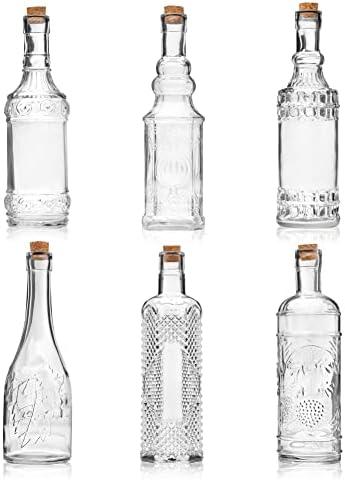 BULK PARADISE Assorted Clear Glass Bottles with Corks, 6 Pack, 2.5in X 9in, 16oz