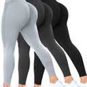 ATHVOTAR 3 Pack Butt Lifting Workout Leggings Women High Waist Seamless Scrunch Butt Booty Gym Leggings (Large, Black/Gray/Dark Green)