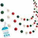 BIRDROCK HOME 3-Pack Felt Garland | 6.5ft or 78in Long Christmas Decoration with 24 Pom Pom Balls in Red, White & Green. Ideal for Trees, Fireplace Mantels, Stairs, Walls & Festive Holiday Decor Ideas