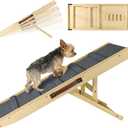 Upgraded Dog Ramp for Couch, Foldable Small Dog Pet Ramp for Low Bed, 5 Adjustable Height from 12'' to 20" Dog Stairs with Non-Slip Pad, 13.8" Wide Wooden Pet Steps for Dogs to Get on Bed Couch Car