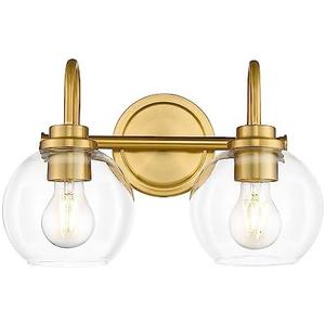 Audickic Bathroom Light Fixtures, 2-Light Brushed Gold Vanity Lights with Globe Clear Glass, Champagne Bronze Vanity Lighting Fixtures Over Mirror, AD-22280-2W-GD
