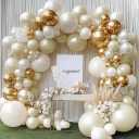 Beige Gold Balloons Double Stuffed Sand White Balloon Garland Pearl White Cream Metallic Gold Balloon Arch Kit for Birthday Wedding Bridal Anniversary Boho Baby Shower Party Decorations